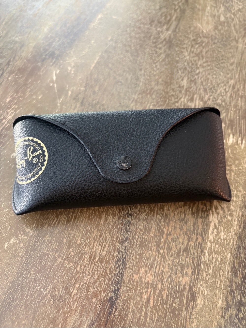 Ray-Ban Black Leather Eyewear Case with Gold Logo